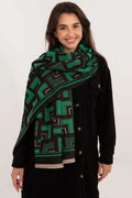 Écharpe pour femme en viscose et laine motif géométrique vert vif et noir pompons légers
