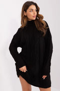 Pull-over long en maille torsadée noir manches longues col roulé pour femme automne hiver