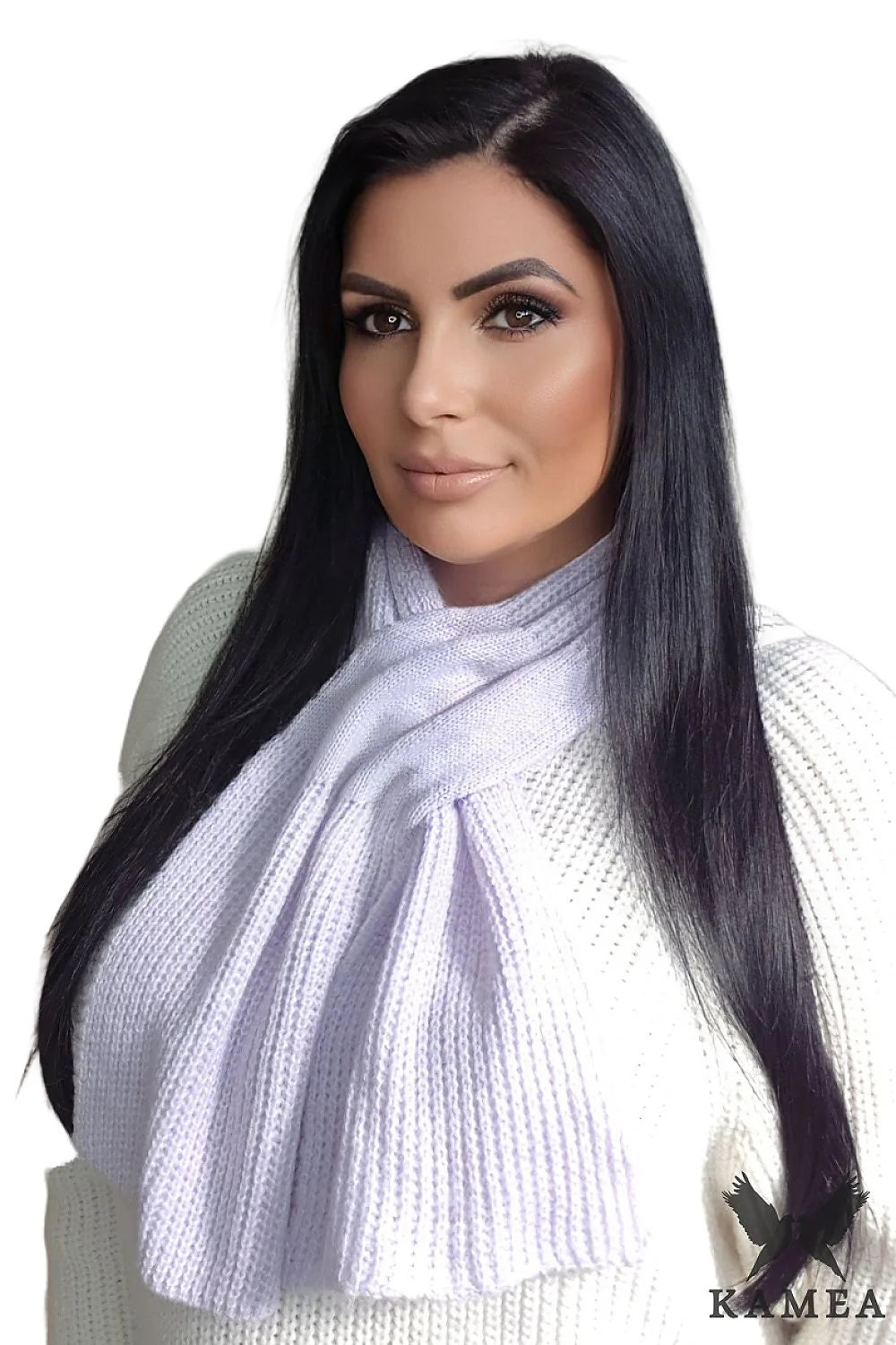 Écharpe élégante pour femme en laine, style intemporel, couleur lilas pâle, idéale pour l'hiver