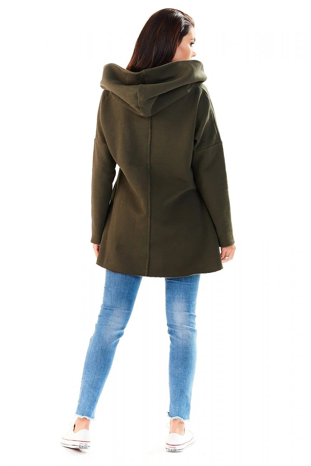 Sweatshirt femme coton ample décontracté capuche large manches longues vert kaki pour style moderne