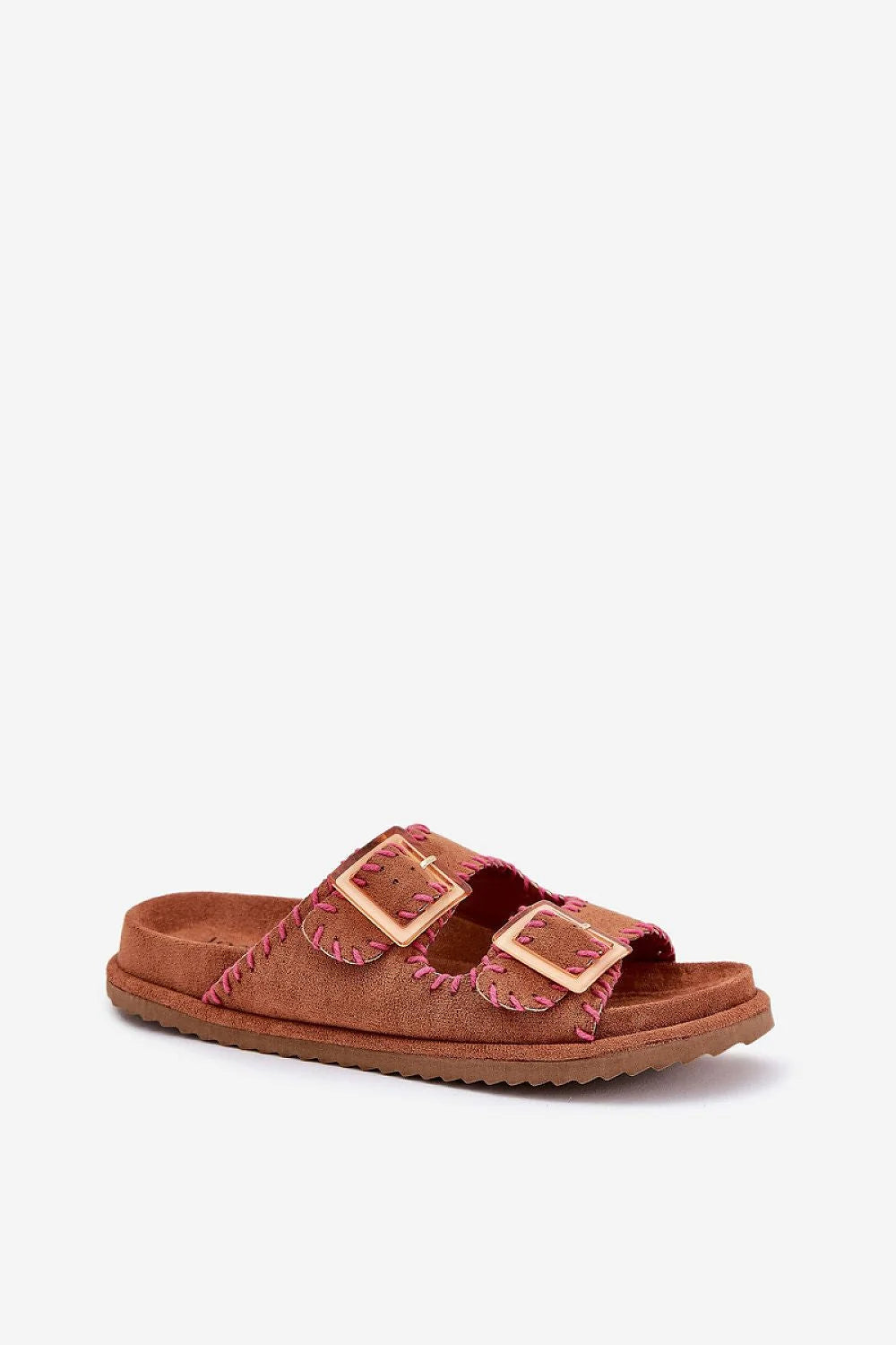 Sandales femmes design décontracté estival ouvertes brides réglables boucles métalliques dorées suédine écologique semelle caoutchouc texture rugueuse