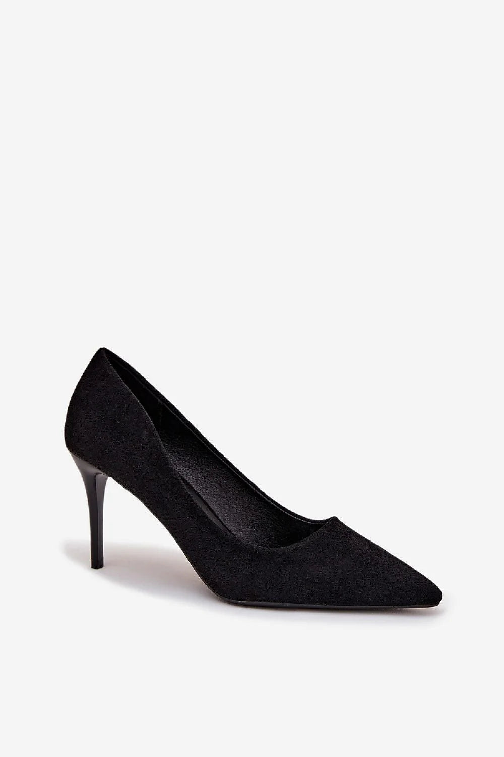 escarpins suédine noir talon aiguille haut bout pointu silhouette élancée coupe fermée semelle fine veloutée confortable cuir écologique