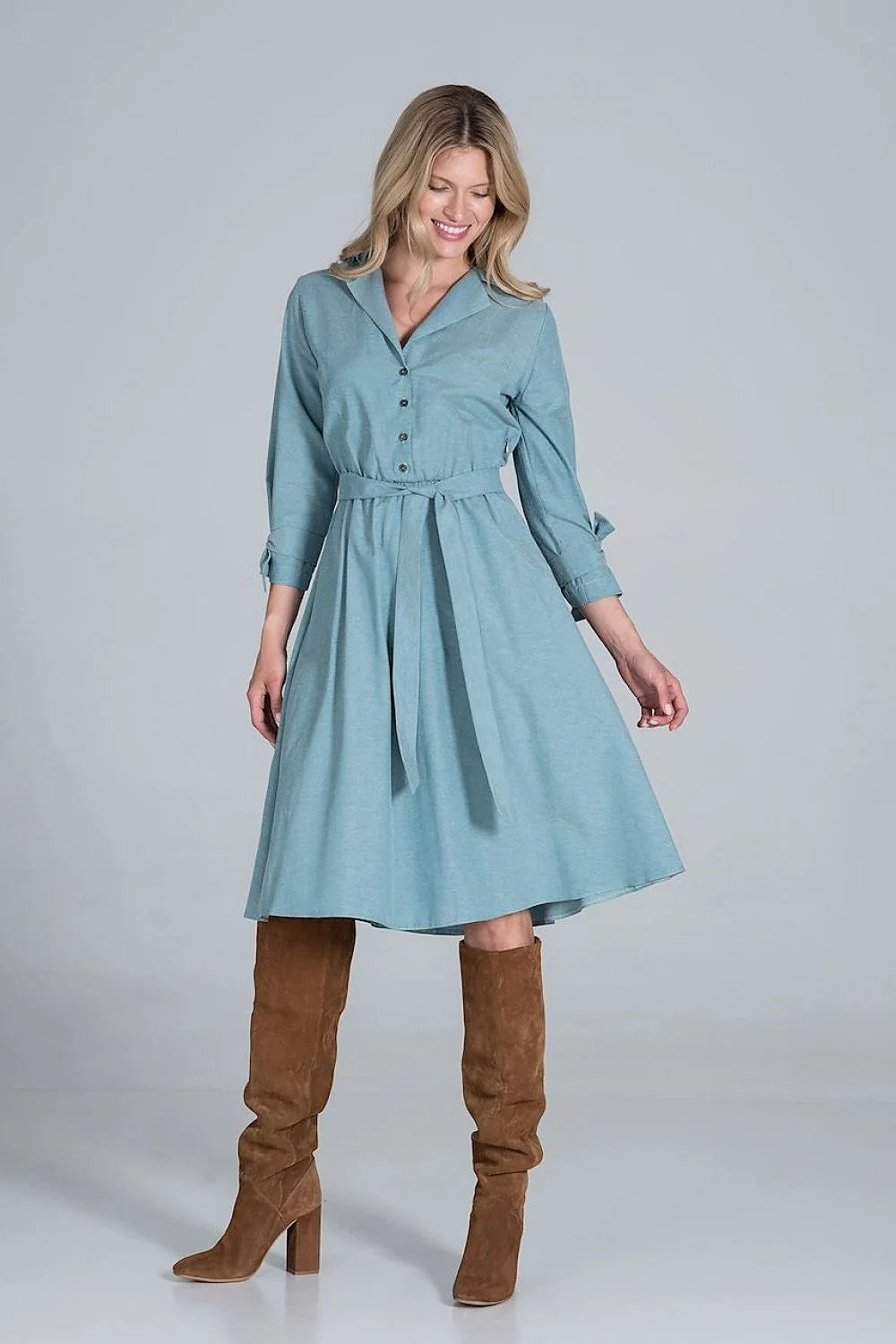 Robe chemise viscose décontractée à carreaux manches longues ceinture ajustable élégante pour femme automne