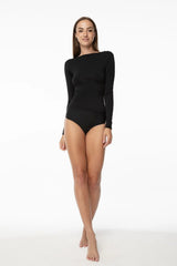 Body Julimex pour femme noir longues manches silhouette élégante encolure arrondie tissu extensible versatile occasion formelle ou décontractée