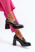 Escarpins talon large Step in style cuir verni métal doréalette carrée confortable femme mode élégance