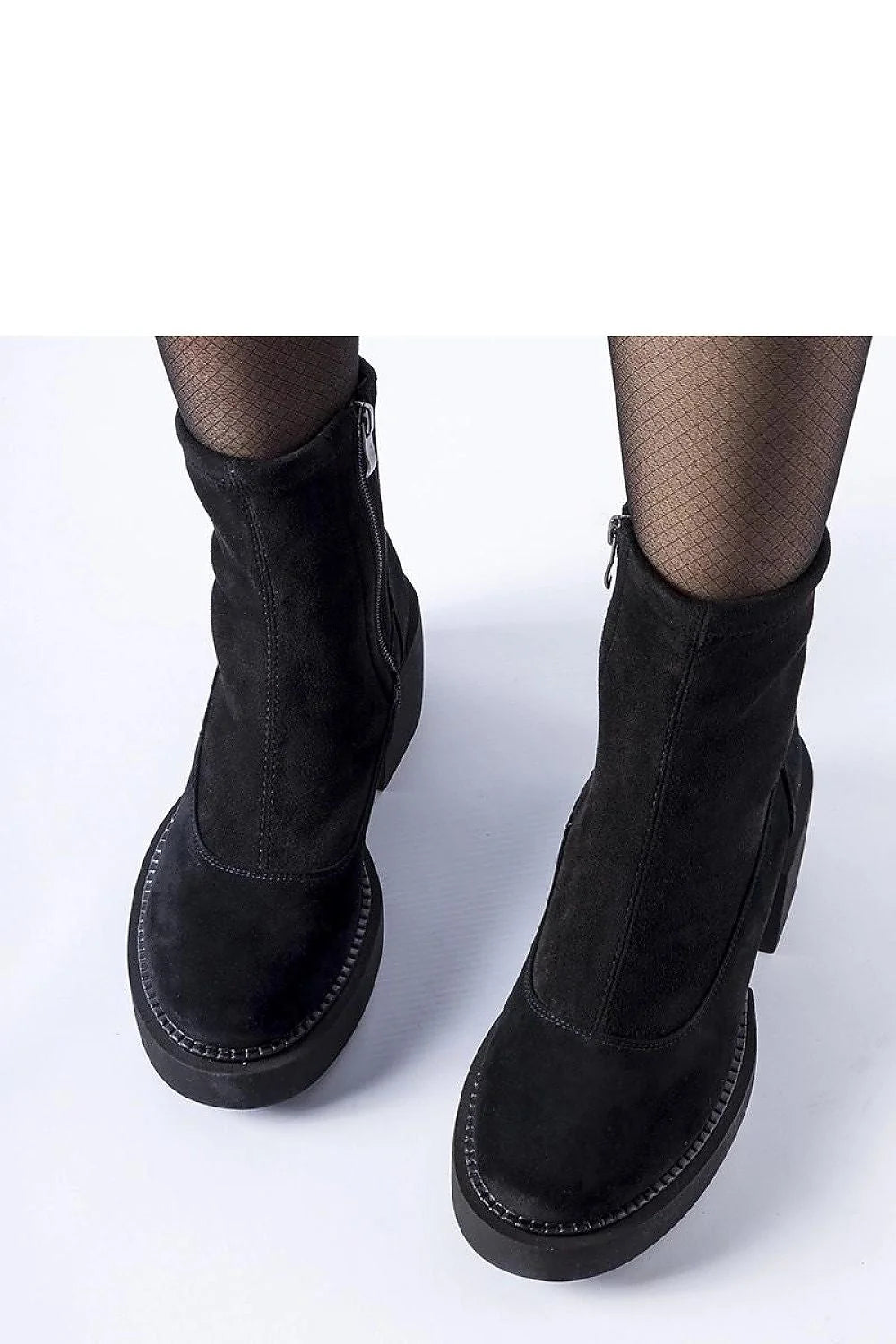 bottines femmes daim noir suédine tige ajustée cheville talon bloc moyen confort plateforme épaisse semelle antidérapante fermeture latérale