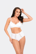 ensemble lingerie Babell blanc coton microfibre dentelle triangle sansarmature bretelles réglables bande souspoitrine large culotte taillehaute festonnée maintien