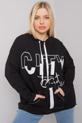Sweat à capuche noir coton urbain moderne confortable ample avec impression CITY pour femmes tendance
