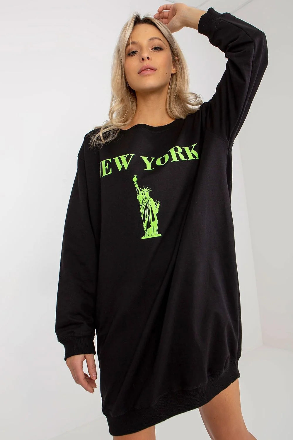 Robe sweat femme design moderne urbain imprimé New York Statue Liberté manches longues col rond coton polyester élasthanne