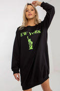 Robe sweat femme design moderne urbain imprimé New York Statue Liberté manches longues col rond coton polyester élasthanne