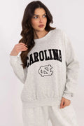 Sweatshirt femme décontracté Carolina en coton gris chiné longues manches col rond logo stylisé