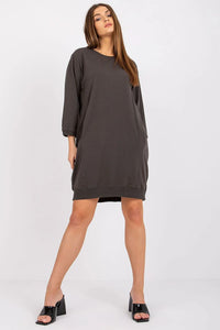 robe sweat oversize femme casual droite courte manches trois quarts col rond gris anthracite coton extensible molleton poches latérales discrètes