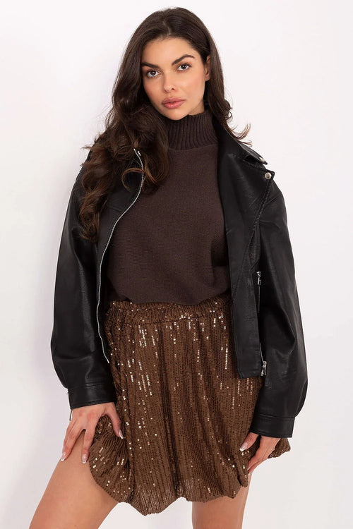 jupe boule courte mini pailletée scintillante soirée élégante femme sexy taille élastique doublée confortable stretch polyester élasthanne