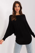 pull femme viscose coton noir oversize coupe ample manches chauvesouris col bateau maille côtelée base arrondie élégant confortable