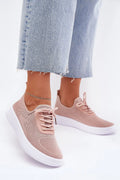 Baskets femmes style moderne maille respirante couleur rose pâle semelle blanche confortable lacets ajustables silhouette basse