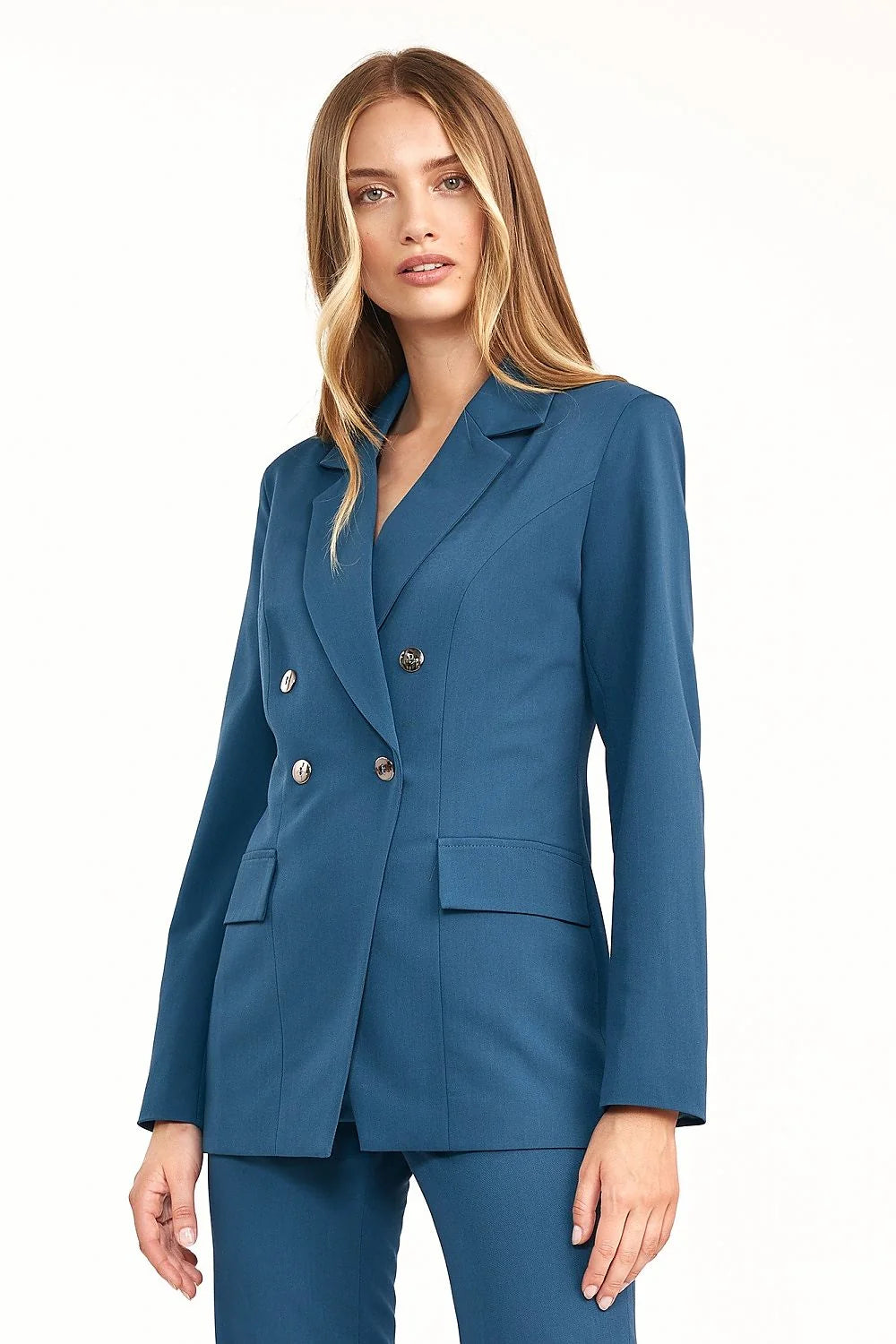 Blazer femme noir élégant en laine ajustée double boutonnage pour un style professionnel assuré