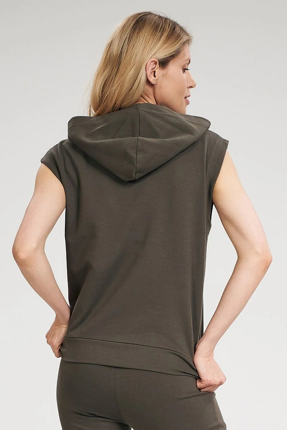 Sweat à capuche sans manches en coton jaune pâle coupe ample style décontracté pour femme moderne
