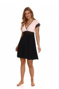 Chemise de nuit élégante Lupo Line, rose et noir, dentelle, coupe évasée, nuits courtes, femmes