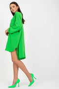 Robe chemise jour Italy Moda manches longues ourlet asymétrique fente dos chaîne verte vif polyester elasthanne femme