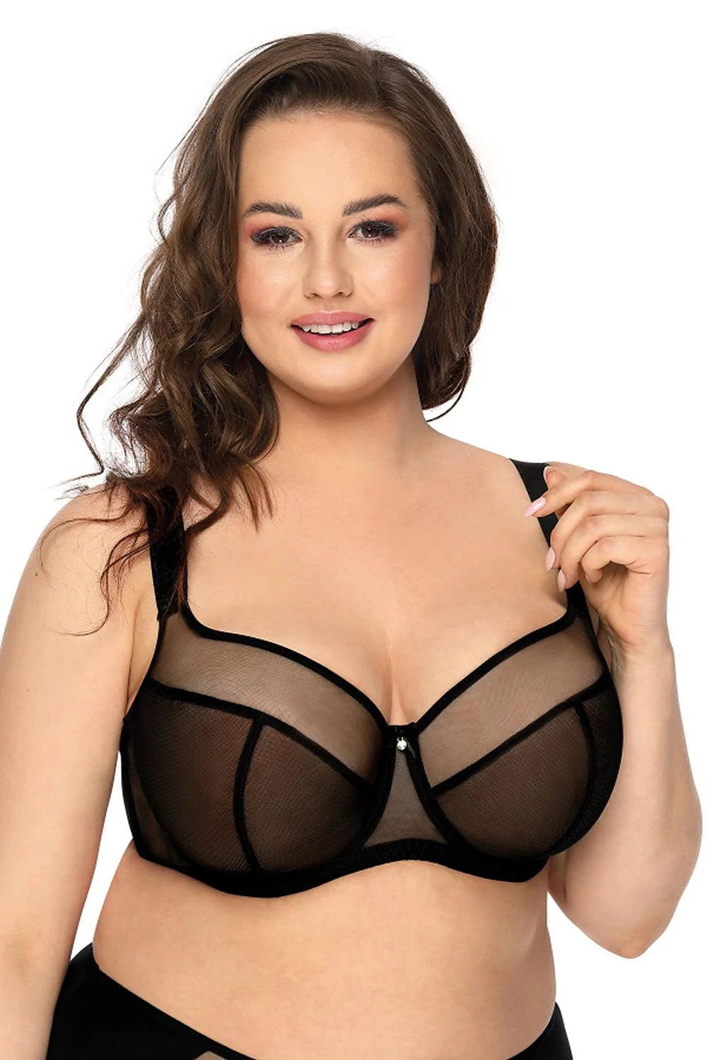Soutien-gorge balconnet noir tulle transparent élégant armatures fermoir avant confort poitrine généreuse sexy