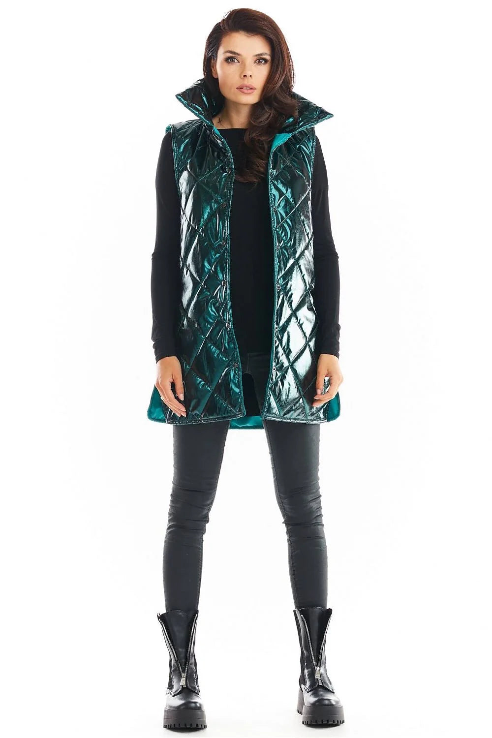 Veste sans manches noire matelassée brillante moderne femmes automne hiver confort mode tendance