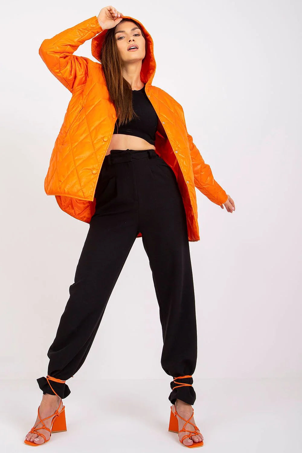 Veste Rue Paris matelassée verte transition femmes capuche manches longues boutons pression polyester doublée taille ajustable style urbain