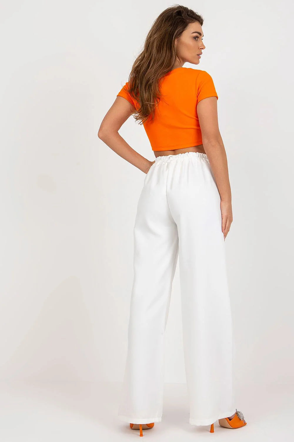 pantalon femme large taille haute pinces blanc palazzo fluide structuré longueur totale poches passants ceinture polyester stretch élégant estival moderne