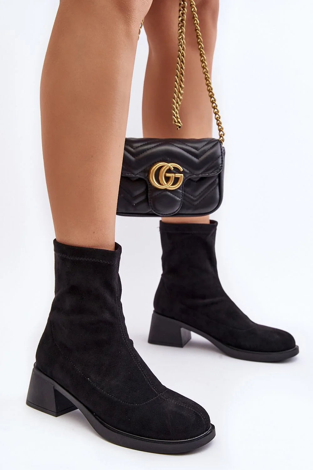 Bottes à talons carrés en suédine écolo pour femme, coupe classique, talon 5cm, automne hiver, look élégant