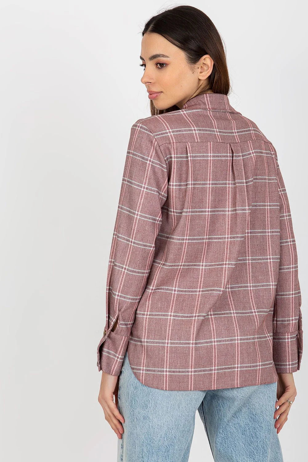 Chemise manche longue Lakerta élégante classique intemporelle carreaux rose blanc gris coton élasthanne viscose femmes