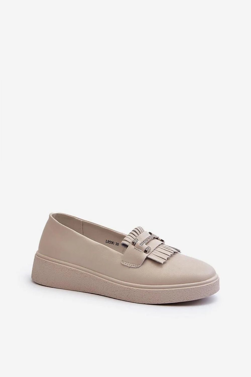 Mocassins femmes en cuir naturel style moderne élégant beige taupe semelle épaisse plateforme 2cm