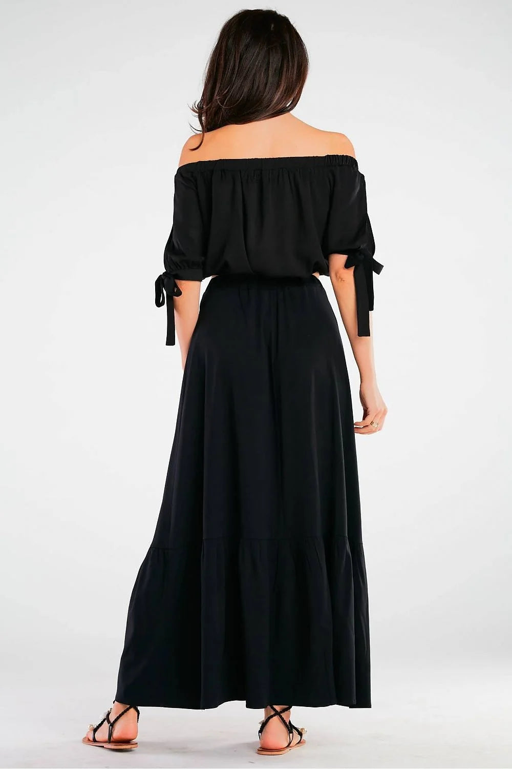 Robe longue élégante rouge viscosé femmes volants manches courtes taille élastiquée dos nu style été