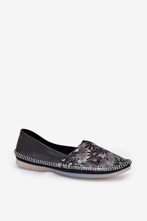 Ballerines Step in style en cuir naturel, motif floral multicolore, design artisanal, confort toute la journée, chaussures élégantes pour femmes