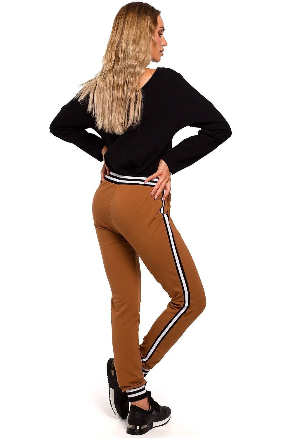 Ensemble sportif femme coton noir marron confortable chic athleisure décontracté jogger sweat-shirt manches longues
