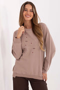 sweatshirt femme coton molletonné elasthanne oversize col rond manches longues taupe rosé bordscotes broderie étoiles bordeaux écru soignée