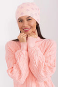 Bonnet et pull en cachemire rose pastel motif jacquard style féminin hiver élégant pour femme