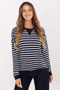 chemisier oversize rayures marinière bleu marine blanc manches longues encolure ronde jersey doux côtelés poignets ourlet longueur hanches décontracté chic