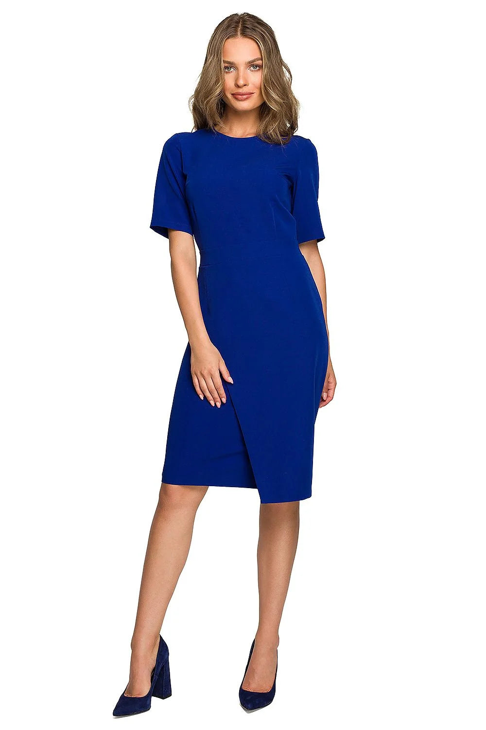 Robe élégante pour femme coupe droite manches moyennes découpe asymétrique vert émeraude occasionnels diverses