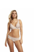 Ensemble de lingerie féminine dentelle fleurie soutien-gorge triangle culotte basse couleur nude confortable ajustable