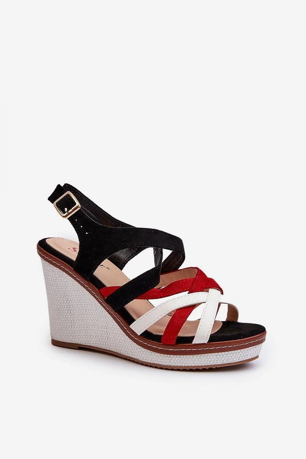 sandales compensées femme espadrille lanières croisées suède noir rouge blanches semelle plateforme texturée jute boucle dorée réglable confortable chic sophistiqué