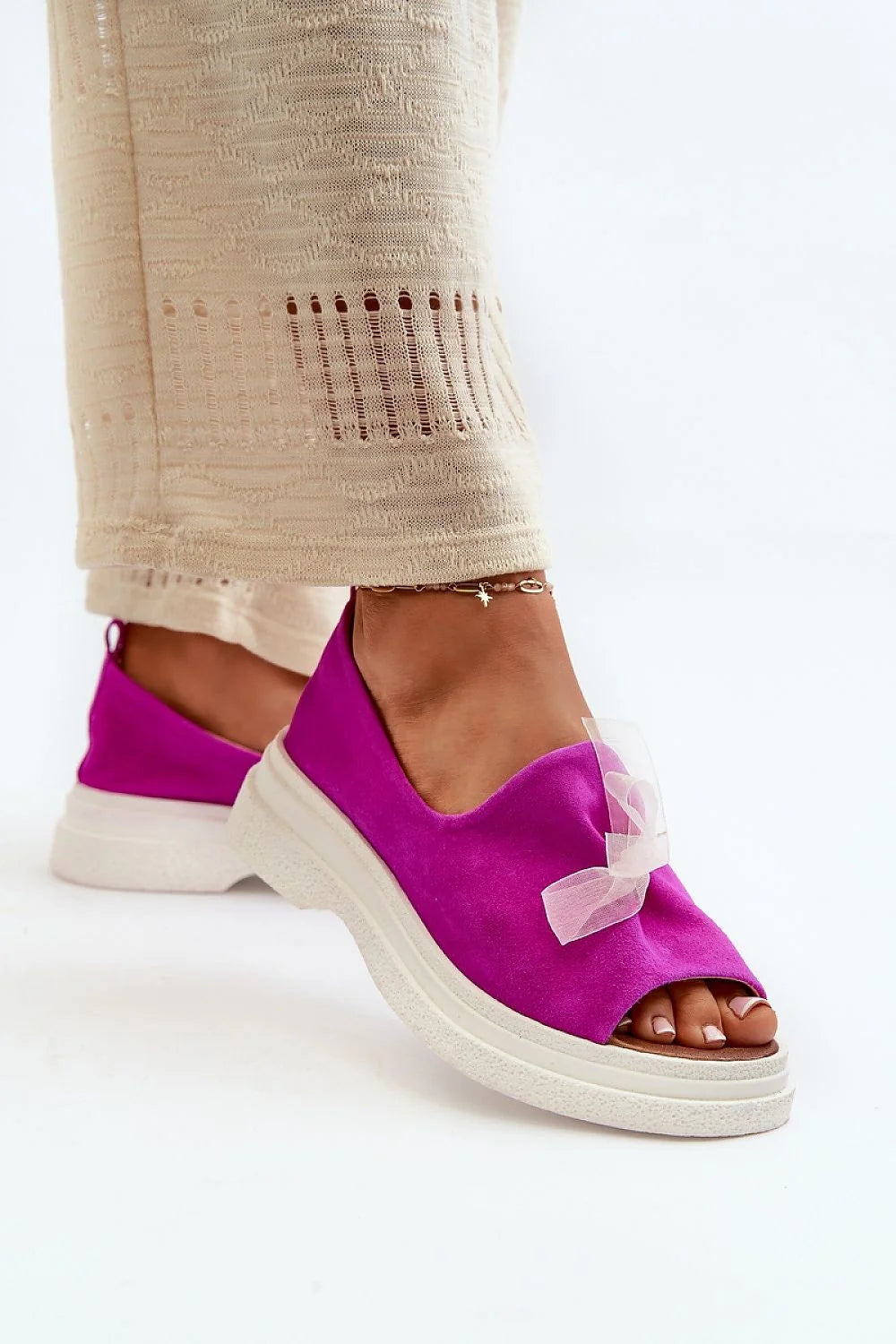 Sandales femmes cuir suédé magenta style audacieux peep-toe semelle épaisse confortable occasion soirée été