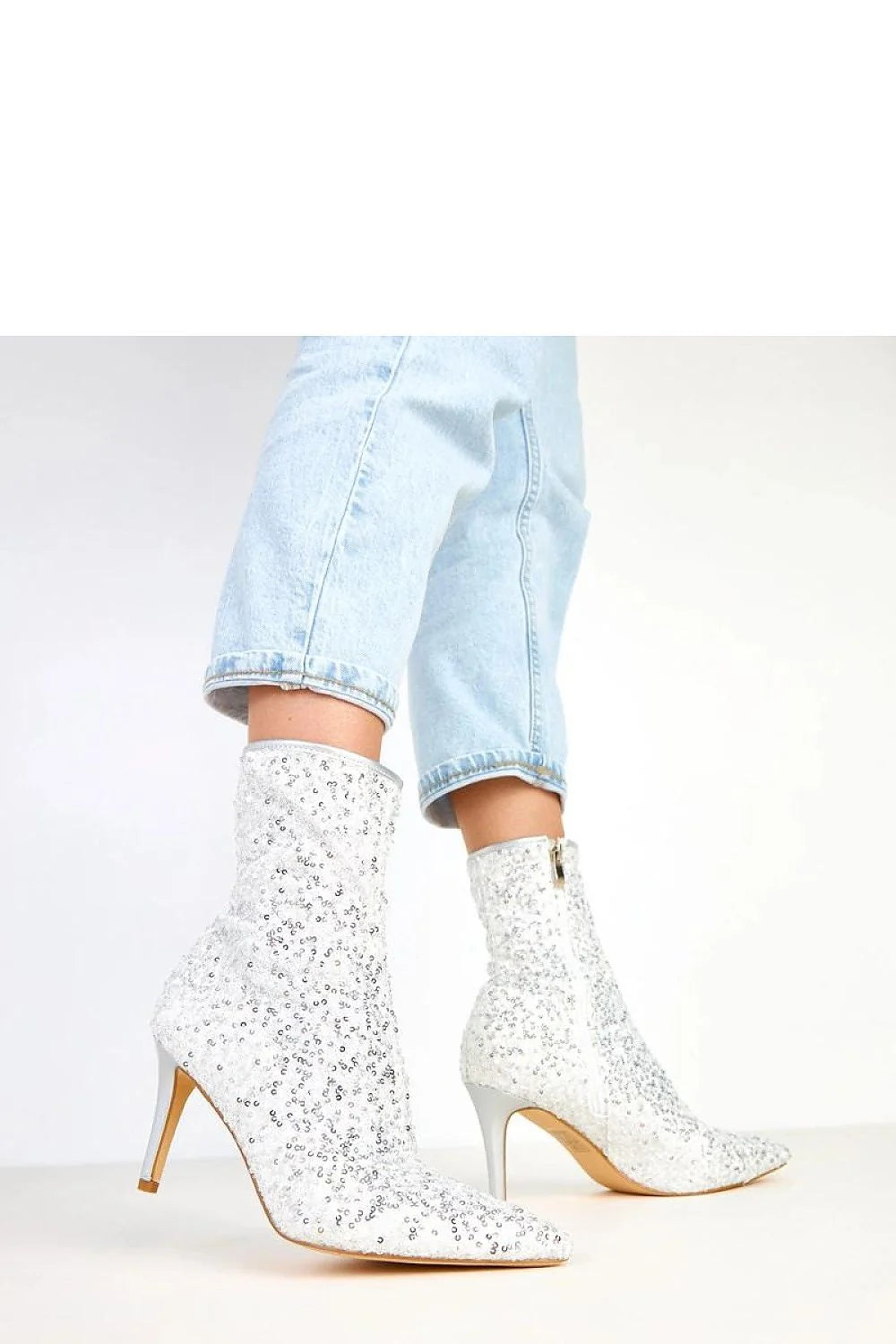 bottines femme pailletées argentées sequins textile tige cheville bout pointues talon aiguille élancées élégantes glamour spectaculaires doublées confortables