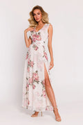 Robe de jour Moe longue en mousseline de soie Pologne fente haute décolleté V sans manches ceinture ajustable