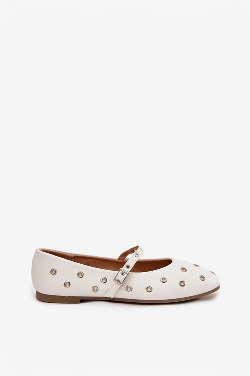 ballerines mary jane femme cuir synthétique blanc bout arrondi semelle antidérapante bride réglable boucle œillets métalliques argentés confortable stylé