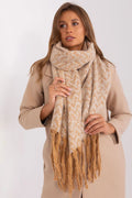 écharpe laine mérinos oversize franges longues irrégulières maille brossée moelleuse chaude cocooning motif chevrons beige camel ample volumineuse chic bohème