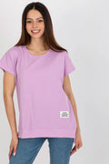 chemisier relevance coton élasthanne ample coupe droite manches courtes col rond lilas pastel jersey base côtelée
