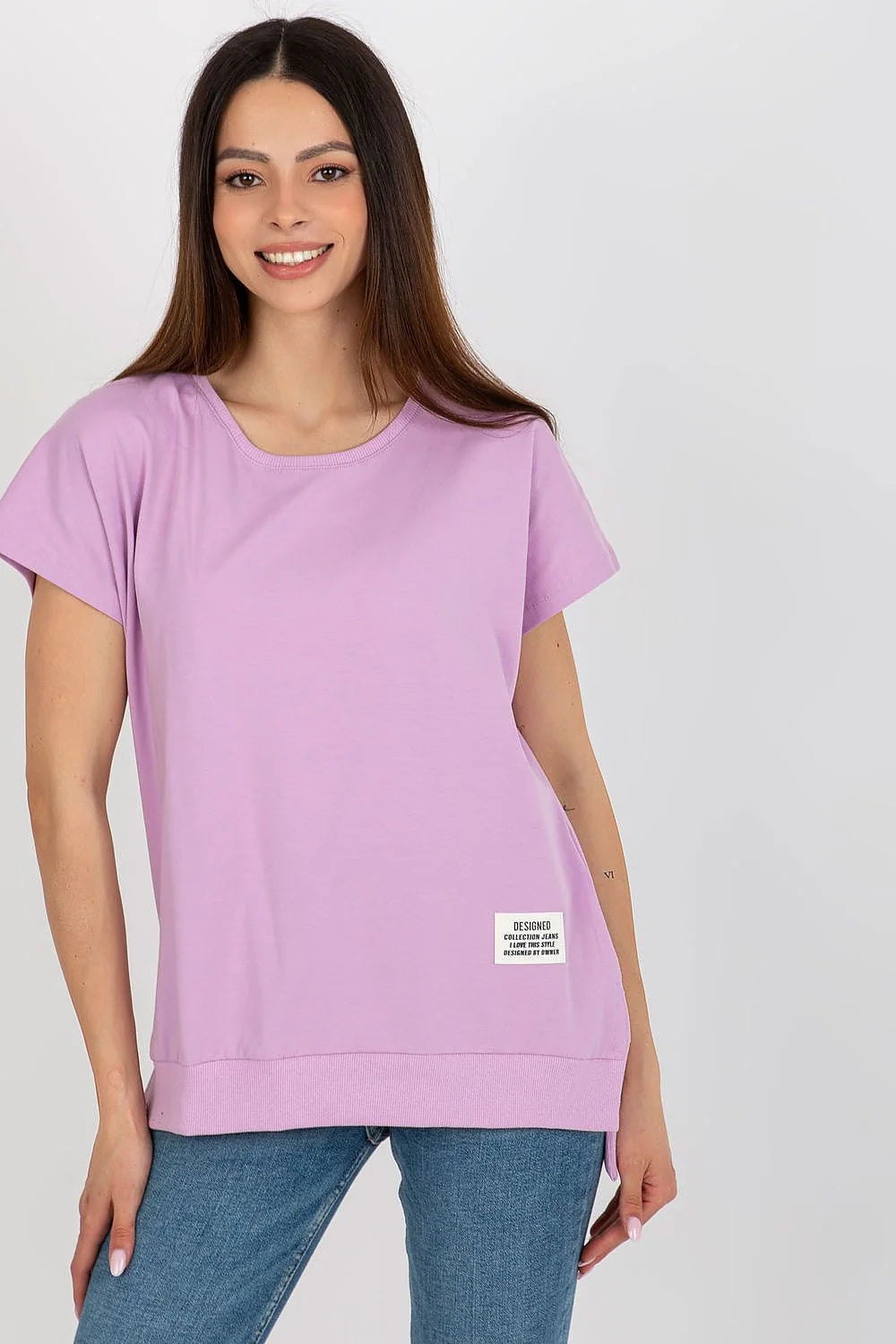 chemisier relevance coton élasthanne ample coupe droite manches courtes col rond lilas pastel jersey base côtelée