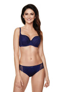 Ensemble de lingerie élégant bleu marine soutien-gorge à armatures dentelle motifs floraux culotte taille basse
