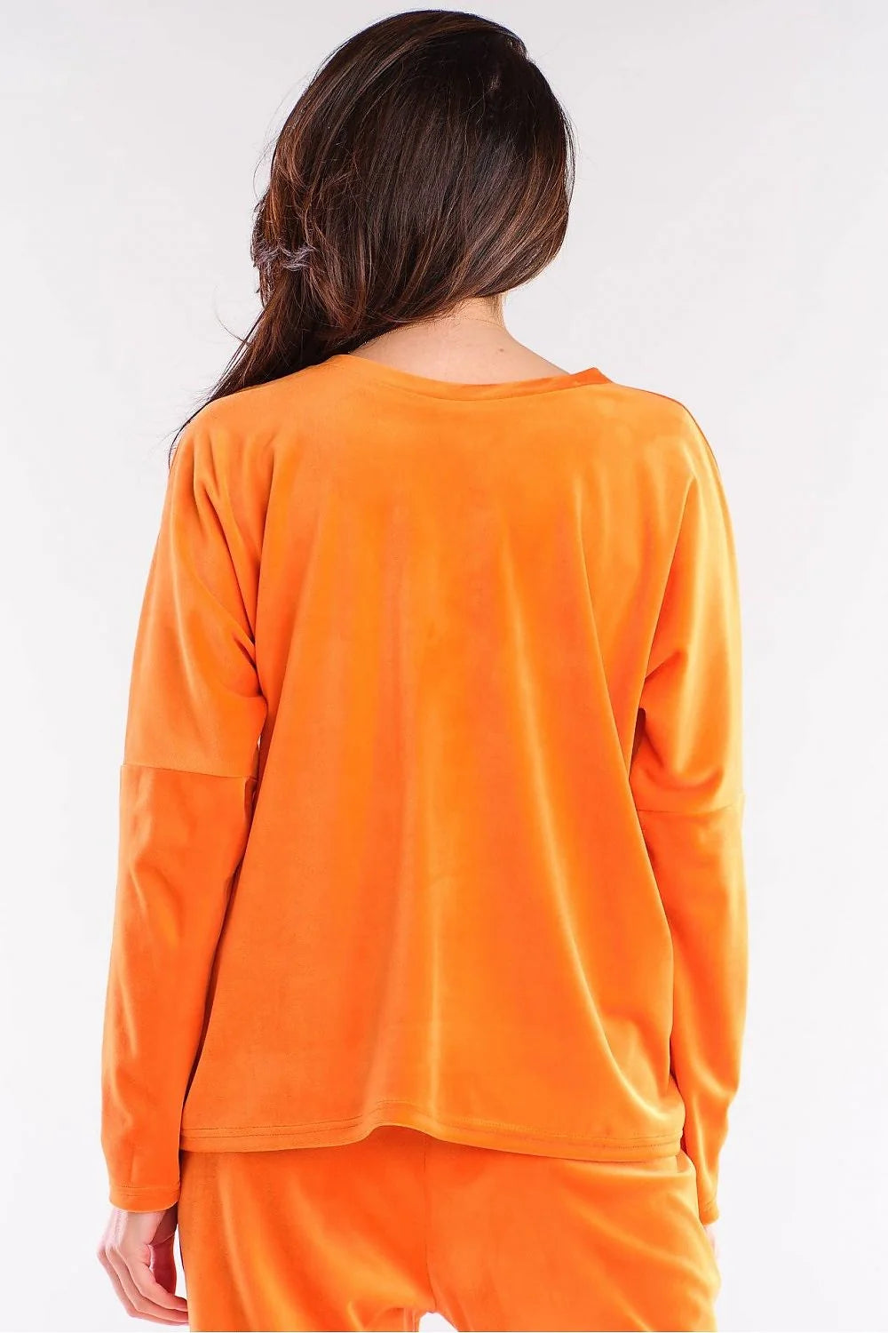 Sweatshirt femme en velours rose vif col V confortable manches longues style décontracté moderne