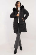 Veste pour femme longue matelassée style casual chic capuche fourrure noire NEW YORK