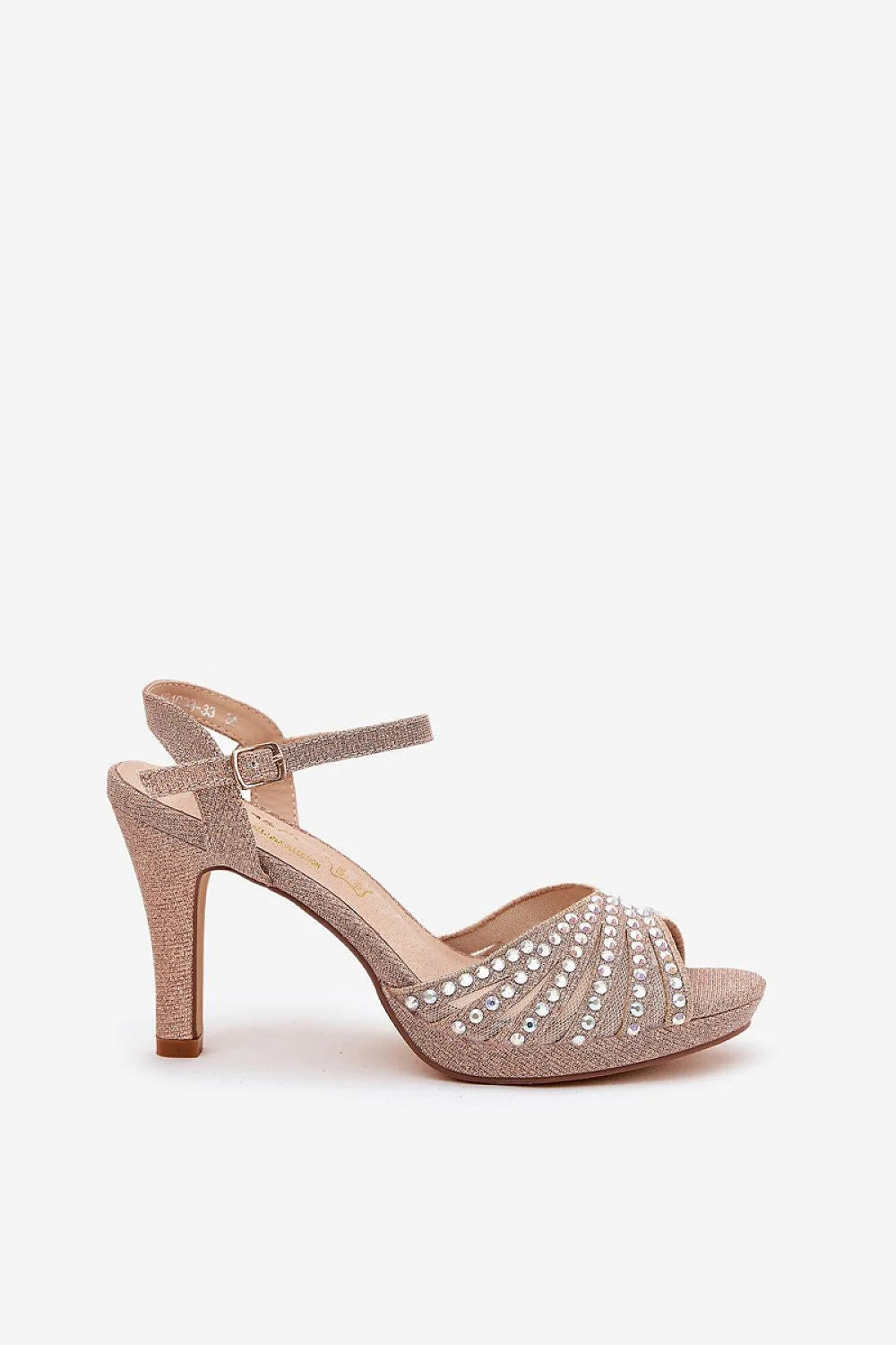 sandales talons hauts femmes rose doré scintillant strass soirée mariage glamour élégantes confortables brides réglables boucle cuir souple plateau fin